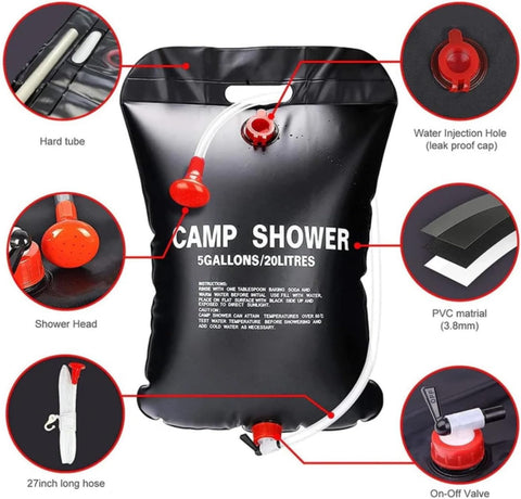 Portable Shower Bag – 5 Gallons/20 Litres | Outdoor Camping Shower for Hiking