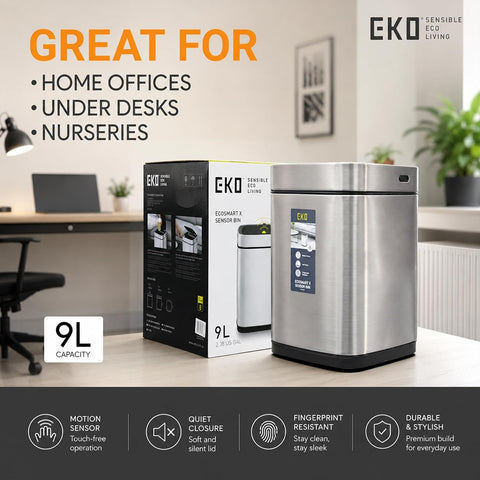 EKO Automatic Sensor Bin 6L/9L Kitchen Trash Can Garbage Can Stainless Steel Touch Free Trash Can with Lid