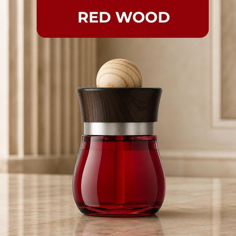 Black Odoor Aroma Diffuser Air Freshener, Premium Essential Oil Fragrance, Long Lasting Scent, Glass Bottle with Natural Wood Top - Red Wood