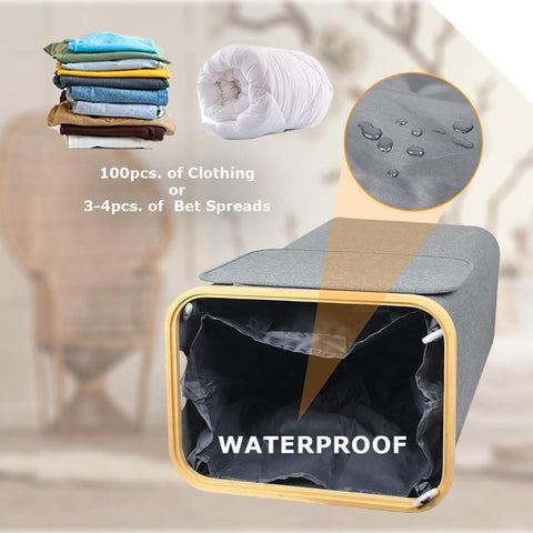 Foldable Laundry Hamper with Lid – Bamboo Frame & Fabric Liner - Large / Medium