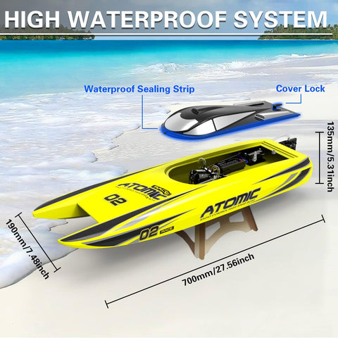 VOLANTEXRC Atomic Brushless Remote Control Outdoor Electric Racing Boat 45MPH for Pools and Lakes with Rechargeable Battery, Yellow