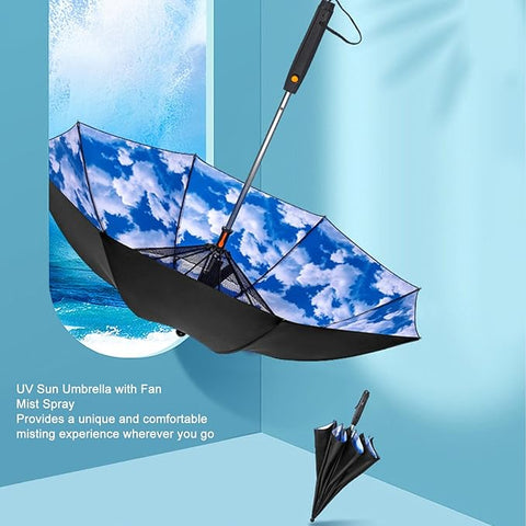 Olmecs Umbrella with Fan and Mist Spray, USB Rechargeable Windproof Sun Umbrella with 8 Rib