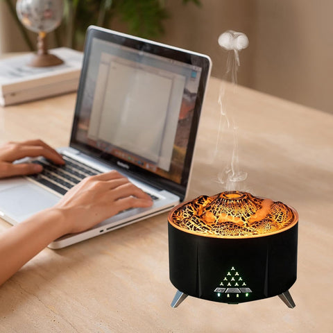 Flame Cool Mist Humidifier – Ultrasonic Essential Oil Diffuser with Color-Changing LED Lights Volcano Flame
