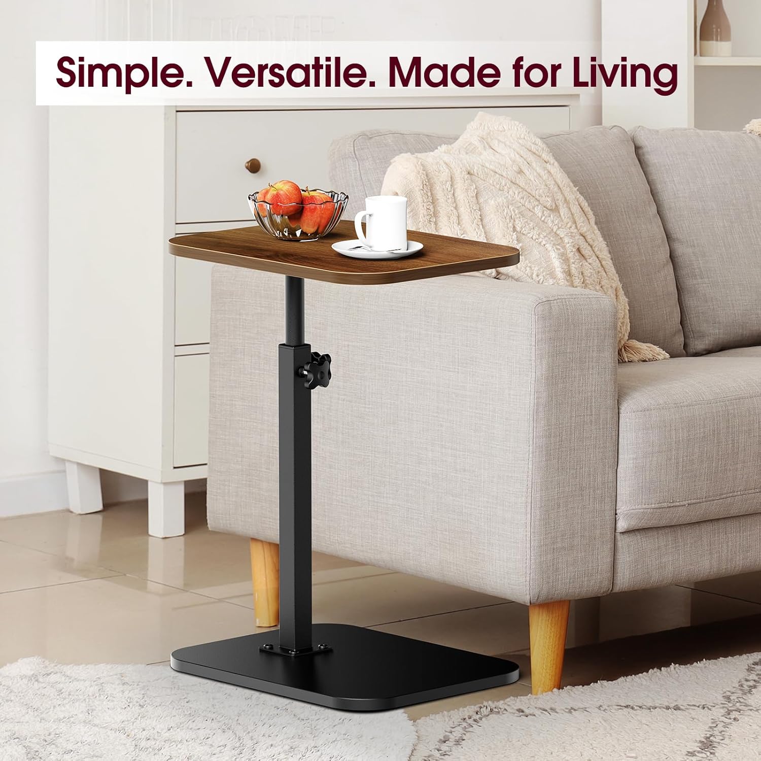 C-Shaped Adjustable Pedestal Side Table Night Stand with 360° Rotating Top