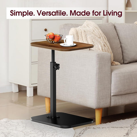 C-Shaped Adjustable Pedestal Side Table Night Stand with 360° Rotating Top