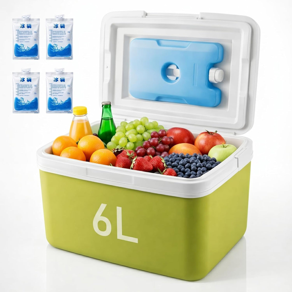 Insulated Cooler Box with Ice Packs – Portable Ice Chest for Camping (6 Ltr)
