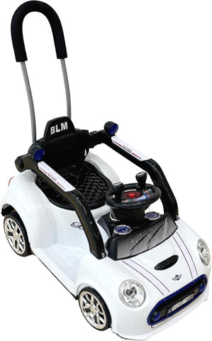 VLRA BIKE Kids Ride-On Push Car, Red Mini Cooper Style, with Parent Handle, Steering Wheel, Racing Stripes, Battery Operated，6V battery 2-4 years