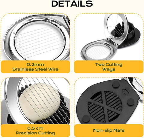 Egg Slicer for Hard Boiled Eggs, Egg Cutter Heavy Duty for Strawberry Fruit Garnish Slicer, Stainless Steel Wire with 3 Slicing Styles