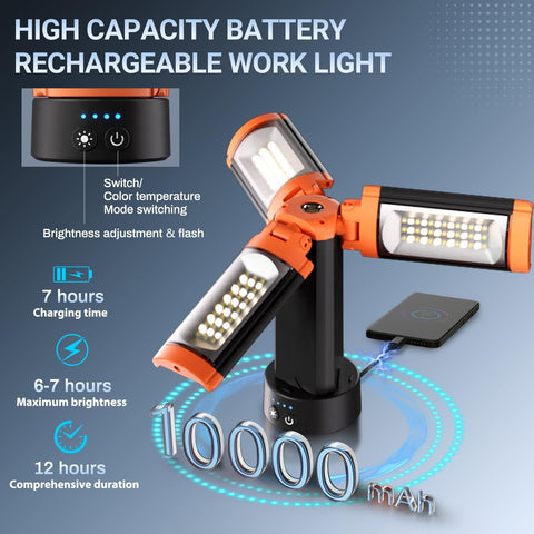 Rechargeable 10000 Mah Camping Light with Stand, Telescoping Camping Light for Power Outages