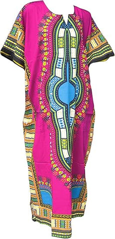 Womens 100% Cotton Long Kaftan Dress Summer Dashiki African Print - Tribe