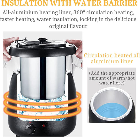 Royal Best  10 L Large Capacity Soup Kettle Warmer, with Stainless Steel Hinged Lid Commercial Restaurant Soup Warmer Pot (Copy)