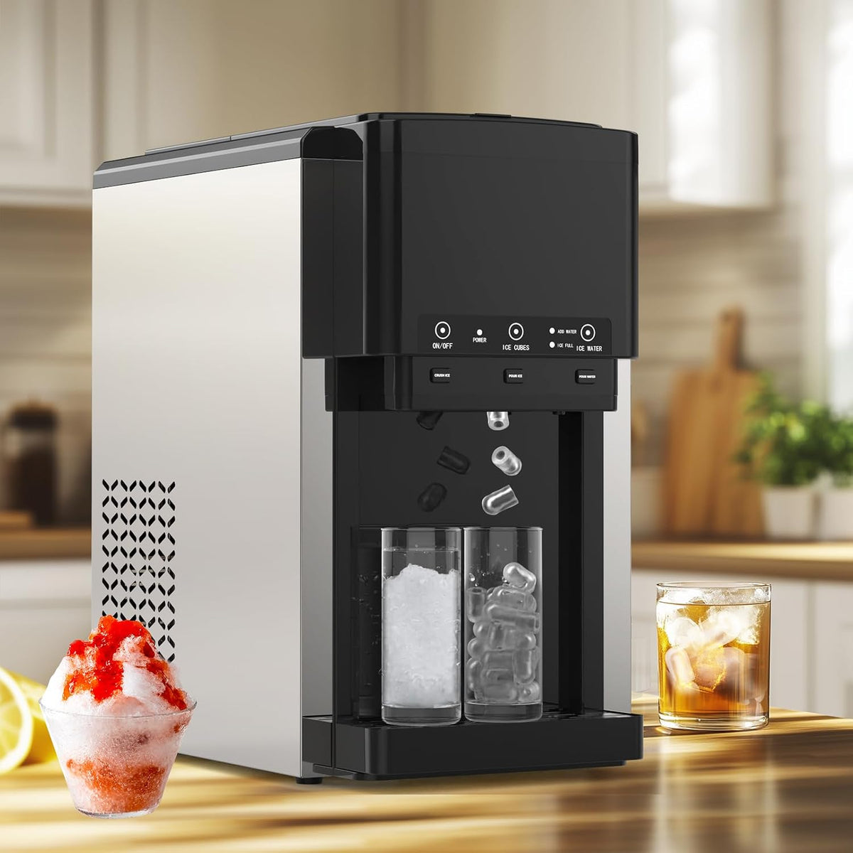 3 in 1 Water Dispenser with Ice Maker, Nugget Ice Maker Countertop, Bullet & Crushed Ice