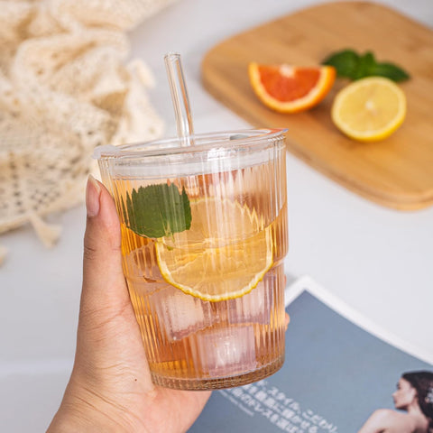 Liying 350ml Glass Coffee Tumbler with Straw and Lid Sealed Carry on