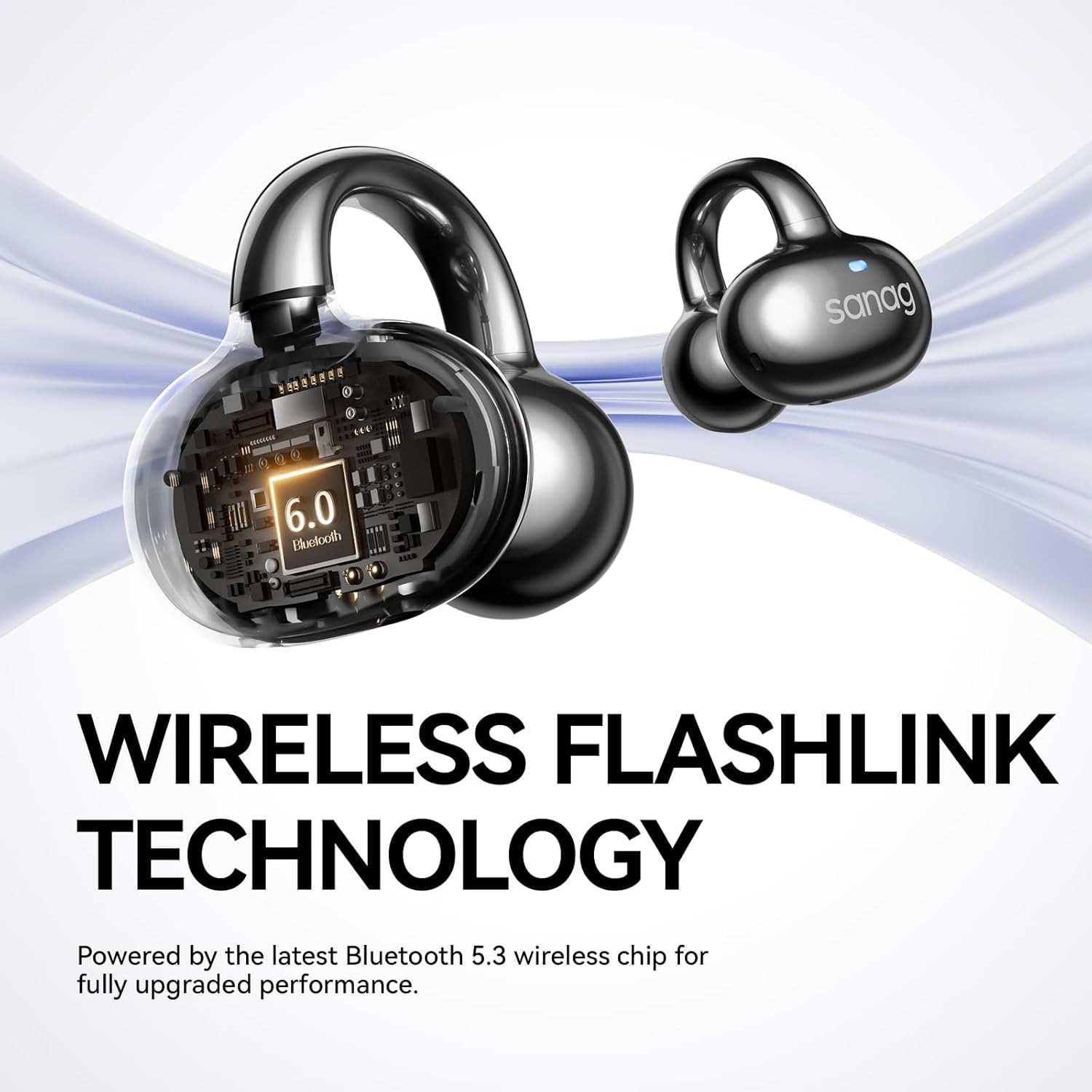 Sanag S6S- Ear Free Clip-On Headphones True Wireless Bluetooth Earphones with Microphone