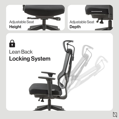NAVO AERO, Premium Ergonomic Fabric Office Chair  (PURE BLACK)