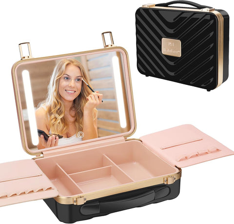Travel Makeup Train Cases with Lighted Mirror 3 Color Setting