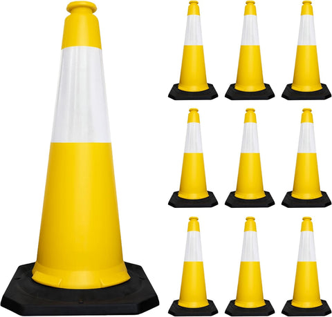 Olmecs Traffic Cone with PE Base – 100CM | PPC Road Safety Reflective Cone | High-Visibility Street Cone with Wide Collar (10 Cones)