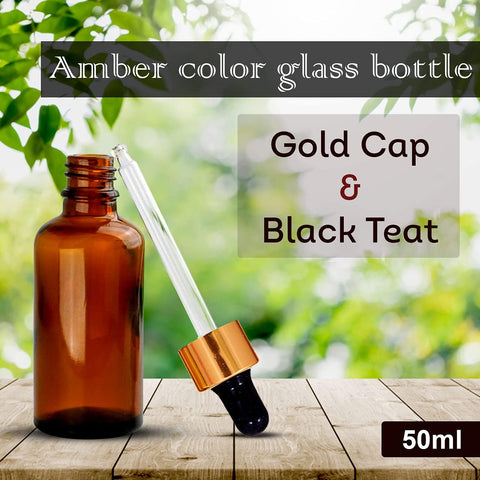 Willow 30/ 50/ 100 ml Amber Round Empty Glass Bottle + Glass Dropper + Gold Ring + Black Silicone Teat (12pc Pack)