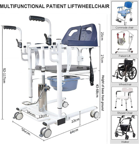 ENJOYCARE Hydraulic Patient Lift Transfer Chair - Adjustable Height, Soft Toilet Seat, 150kg Capacity, Bathroom Wheelchair