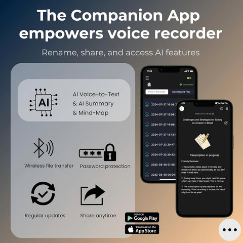 Voice Recorder with APP for AI Voice-to-Text Transcription, GPT-4o Summary, Mind Mapping, 64GB Storage