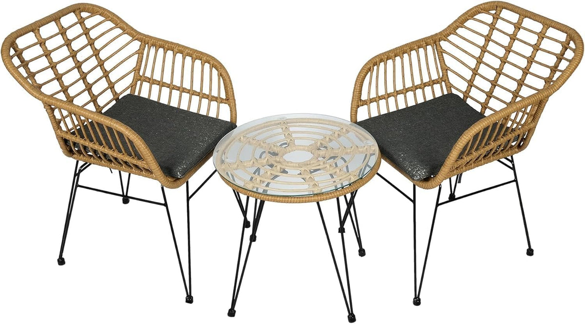 Olmecs Set of 3 Pieces Patio Chairs Bundle with Glass Table