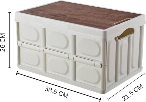 Foldable Plastic Storage Box 20L, Wooden Cover, Thickened Outdoor Foldable Storage Box