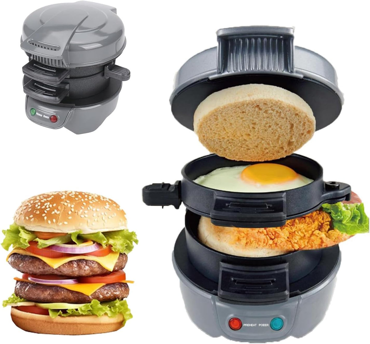 Sandwich Toaster Burger Maker, Panini Press with Egg Rings and Timer