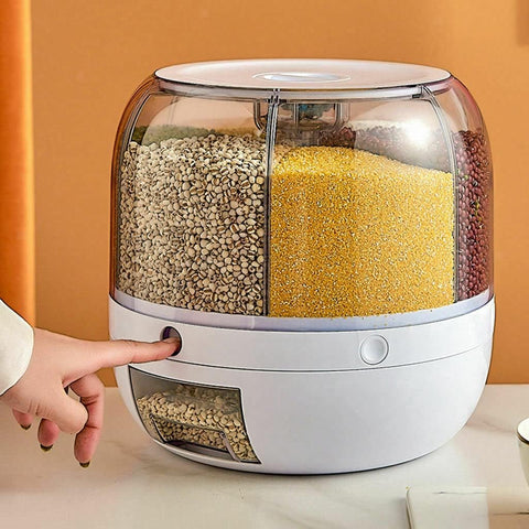 Kitchen Organizer For Grains & Cereals, 6- Grid Round Food Dispenser 360° Rotating Cereal Dispenser, Transparent Dry Food Containers