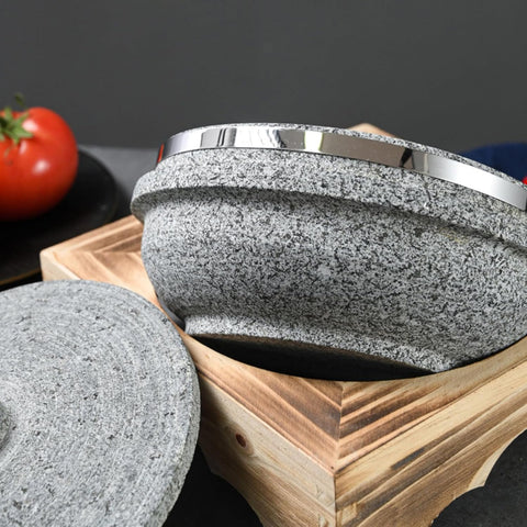 Korean Stone Bowl Cooking Pot with Wood Tray