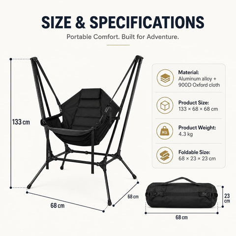 Folding Hammock Camping Swing Chair with Stand – Portable Hanging Swing Chair for Adults