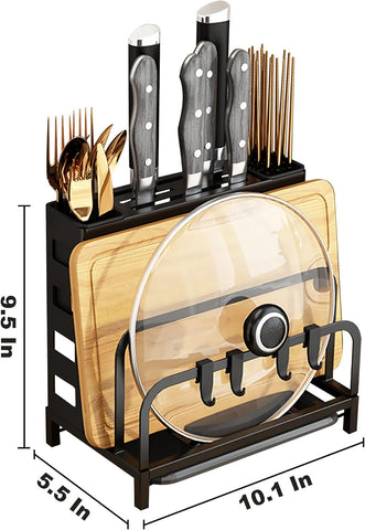 Multifunctional Cutting Board and Knife Drying Rack Kitchen Countertop Pot Lids Organizer