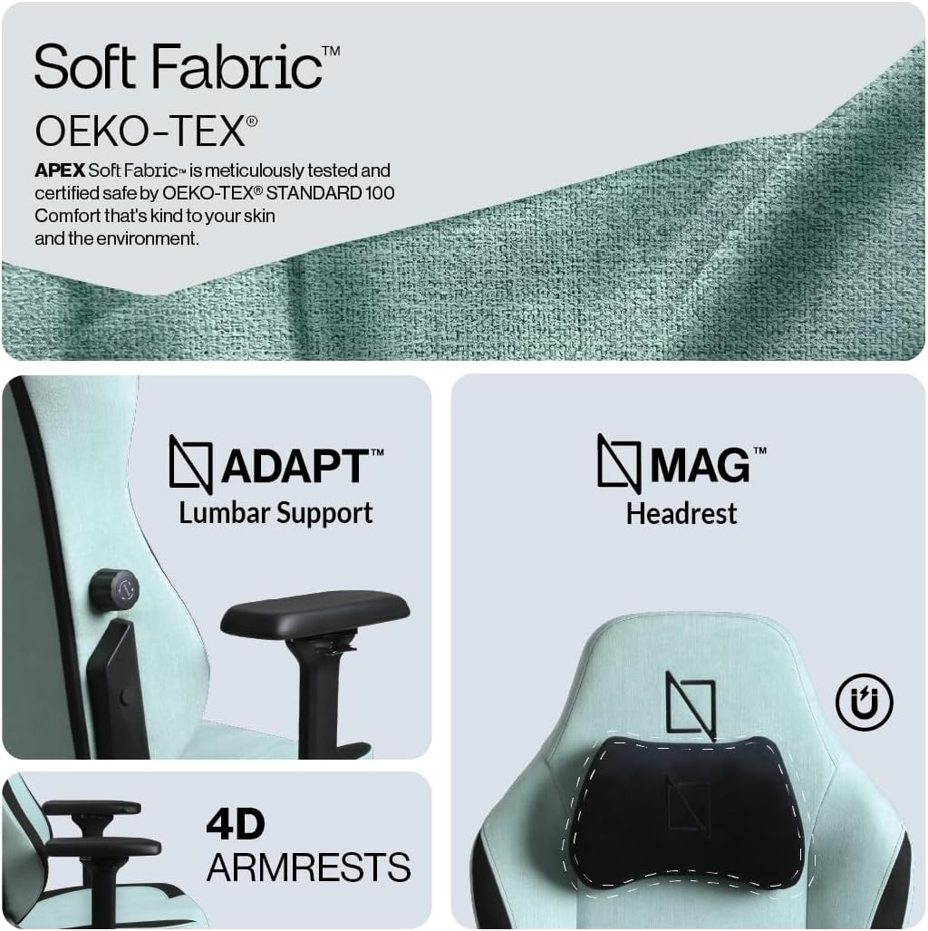Navodesk APEX AIR, Ergonomic Gaming Chair (SOFT FABRIC - M, MINT GREEN)