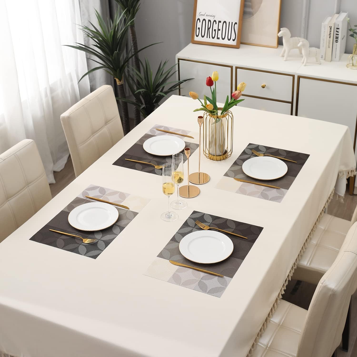 PVC Vinyl Washable Table Mats for Dining Table - 45x30 cm Placemats (10Pc Set)