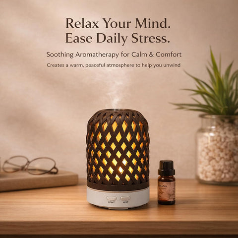 Flame Effect-Coffee Brown, Ultrasonic Aroma Diffuser with Warm LED  Essential Oil Humidifier, Quiet Mist Air Freshener-White (Copy) (Copy)