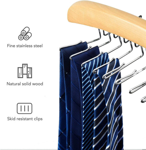 Willow Wooden Tie Rack Hangers Rotating Twirl 24 Tie Organizer Rack Hanger Holder Hook