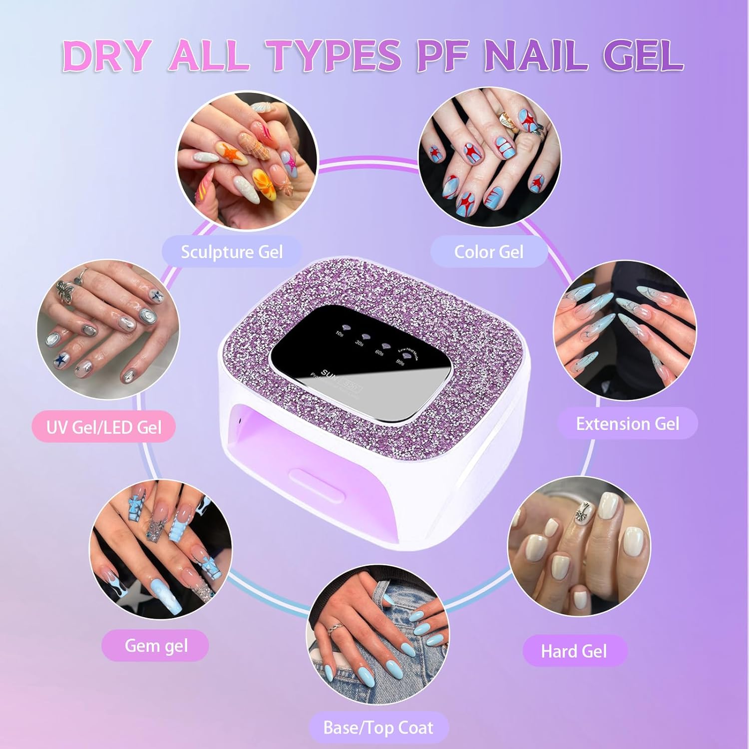 Cordless Nail Lamp 168W Rechargeable UV Light for Gel Nails LED Nail Dryer with 4 Timer