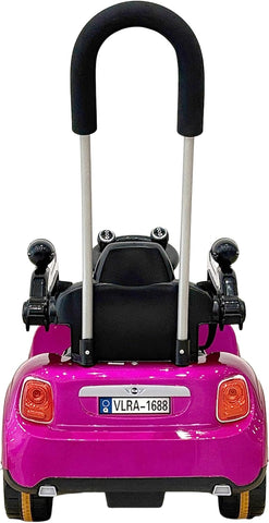 VLRA BIKE Kids Ride-On Push Car, Red Mini Cooper Style, with Parent Handle, Steering Wheel, Racing Stripes, Battery Operated，6V battery 2-4 years
