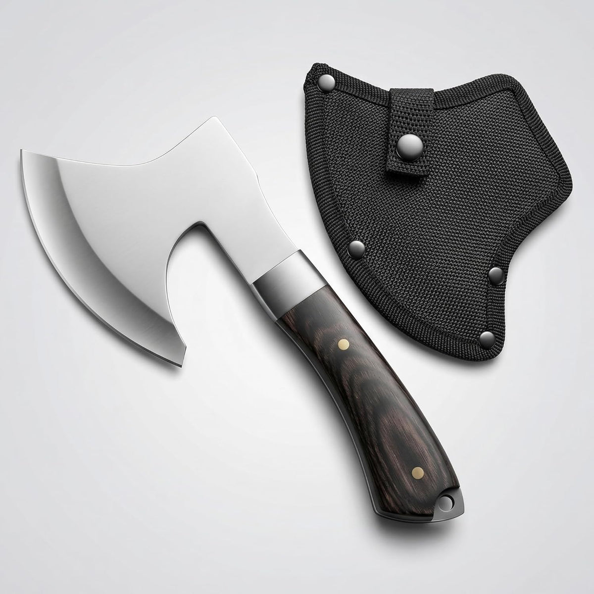 Compact Hand Axe with Wooden Handle – Camping Hatchet Chopping Axe with Leather Sheath for Wood Splitting, Survival Tactical Axe, Outdoor Bushcraft  (Tactical Edge Black Axe)