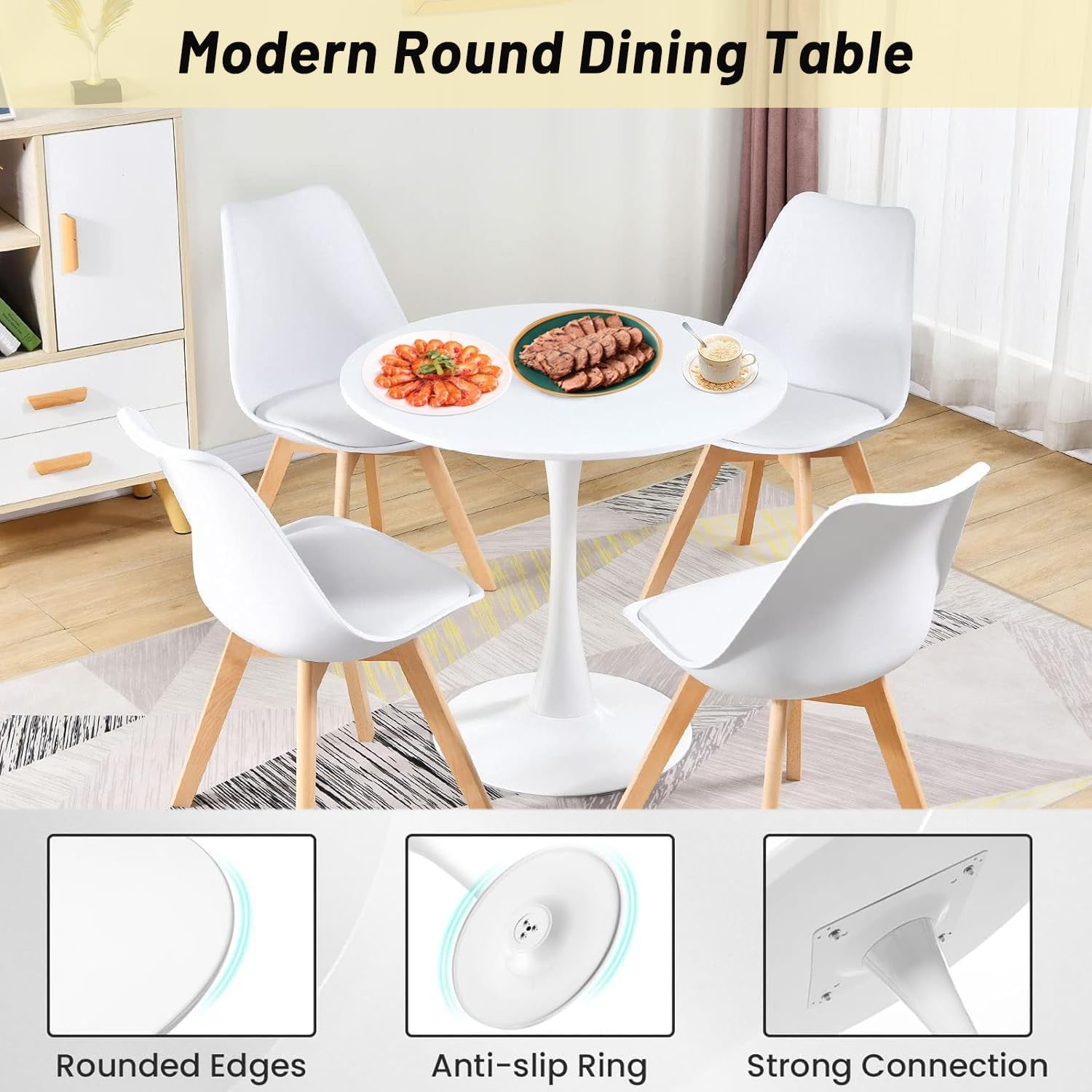 Olmecs white Round Dining Table, 60 CM Modern Tulip Kitchen Table 2.2CM