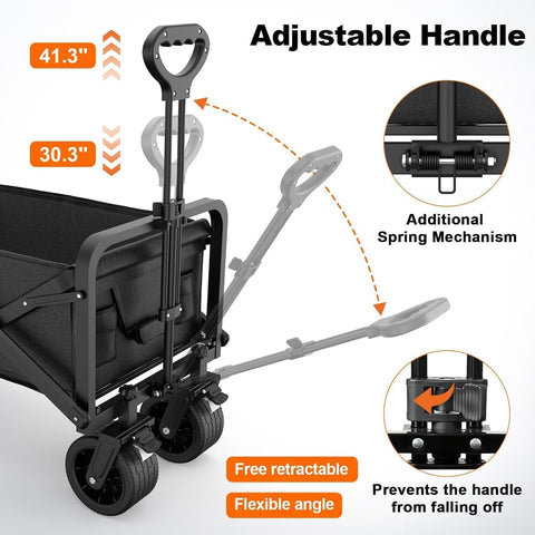Collapsible Folding Camping Wagon Black, Foldable Camping Cart