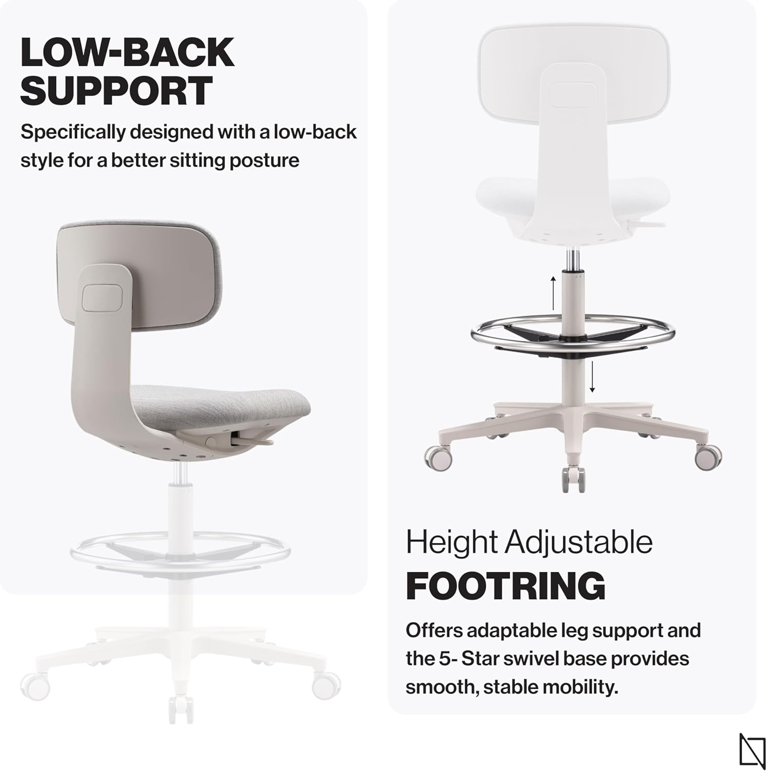 NAVO Pluto, High Office Chair, Ergonomic Drafting Chair (GREY WHITE)