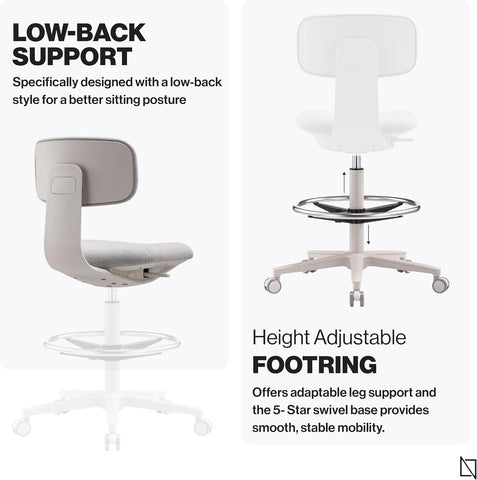 NAVO Pluto, High Office Chair, Ergonomic Drafting Chair (GREY WHITE)