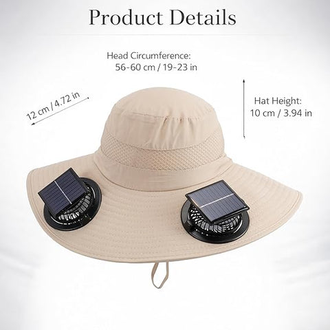 Wide Brim Outdoor Fishing Hat 2 Solar Powered Fans & USB Charging
