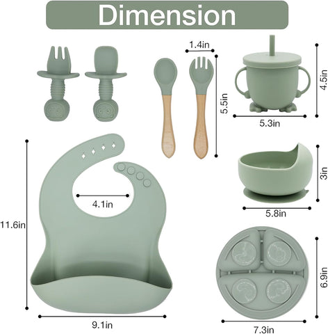 Silicone Baby Feeding Set, Complete 8-Piece Baby Led Weaning Set