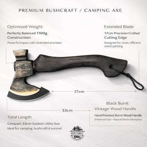 Compact Hand Axe with Wooden Handle – Camping Hatchet Chopping Axe with Leather Sheath for Wood Splitting, Survival Tactical Axe, Outdoor Bushcraft (Vintage Axe)