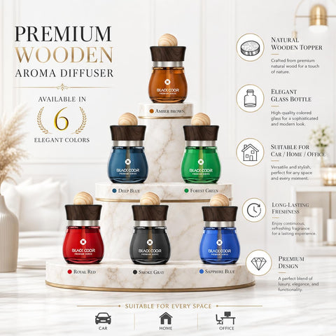 Black Odoor Aroma Diffuser Air Freshener, Premium Essential Oil Fragrance, Long Lasting Scent, Glass Bottle with Natural Wood Top - Red Wood