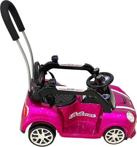 VLRA BIKE Kids Ride-On Push Car, Red Mini Cooper Style, with Parent Handle, Steering Wheel, Racing Stripes, Battery Operated，6V battery 2-4 years