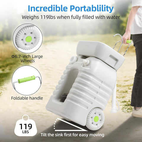 Portable Camping Sink, 45 L Handwashing Station with Adjustable Wash Basin, Soap Dispenser, Metal Handle