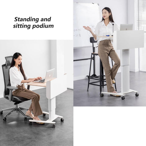 Portable Podium with Lockable Wheels, Height Adjustable Standing Desk with Drawer