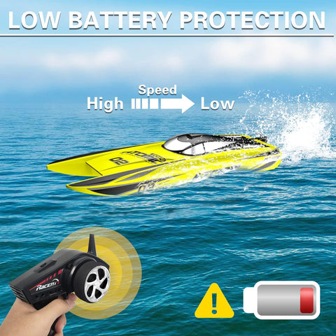 VOLANTEXRC Atomic Brushless Remote Control Outdoor Electric Racing Boat 45MPH for Pools and Lakes with Rechargeable Battery, Yellow